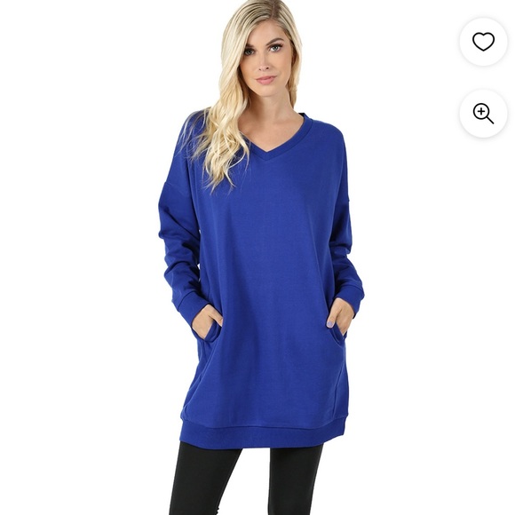 •ZENANA OUTFITTERS•BLUE VNECK SWEATSHIRT DRESS SIZE S/M EUC(LIKE NEW) - Picture 1 of 7